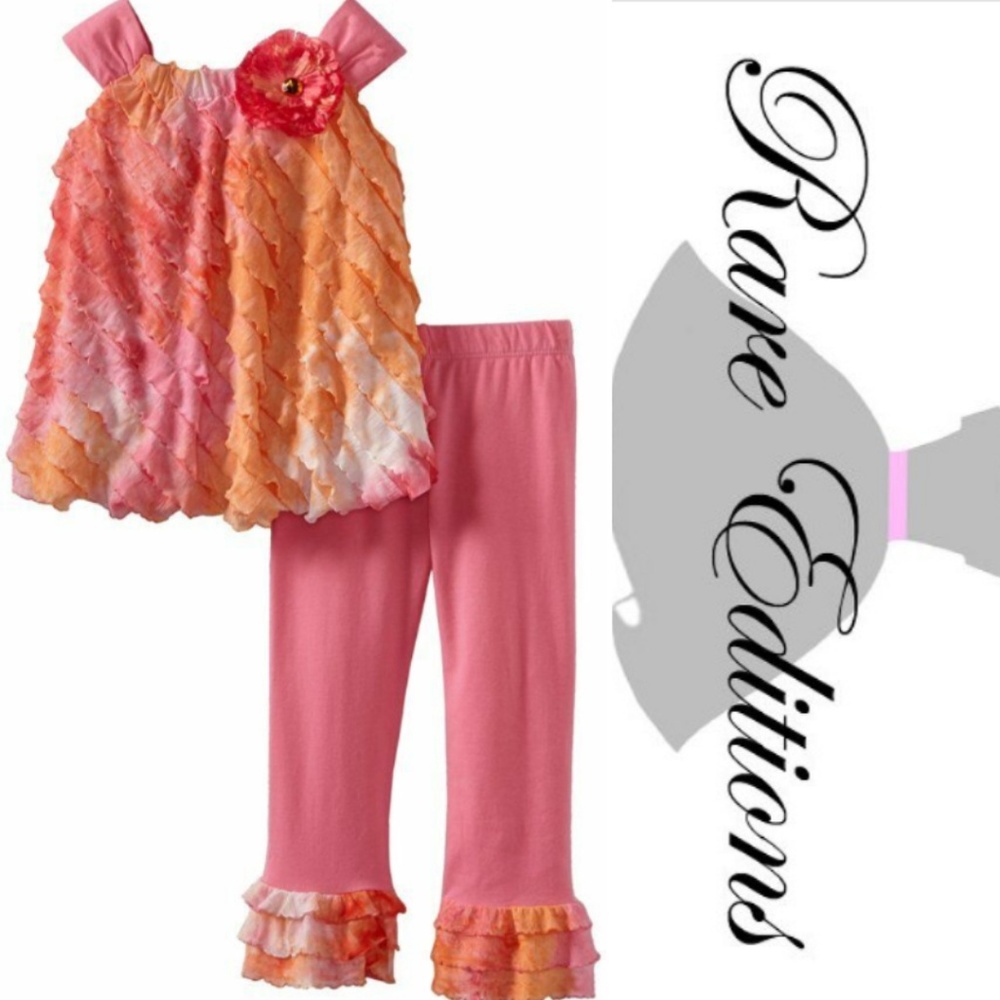 Rare Editions Girls Eyelash Ruffle Top Legging Set Coral Size 3T 4T New